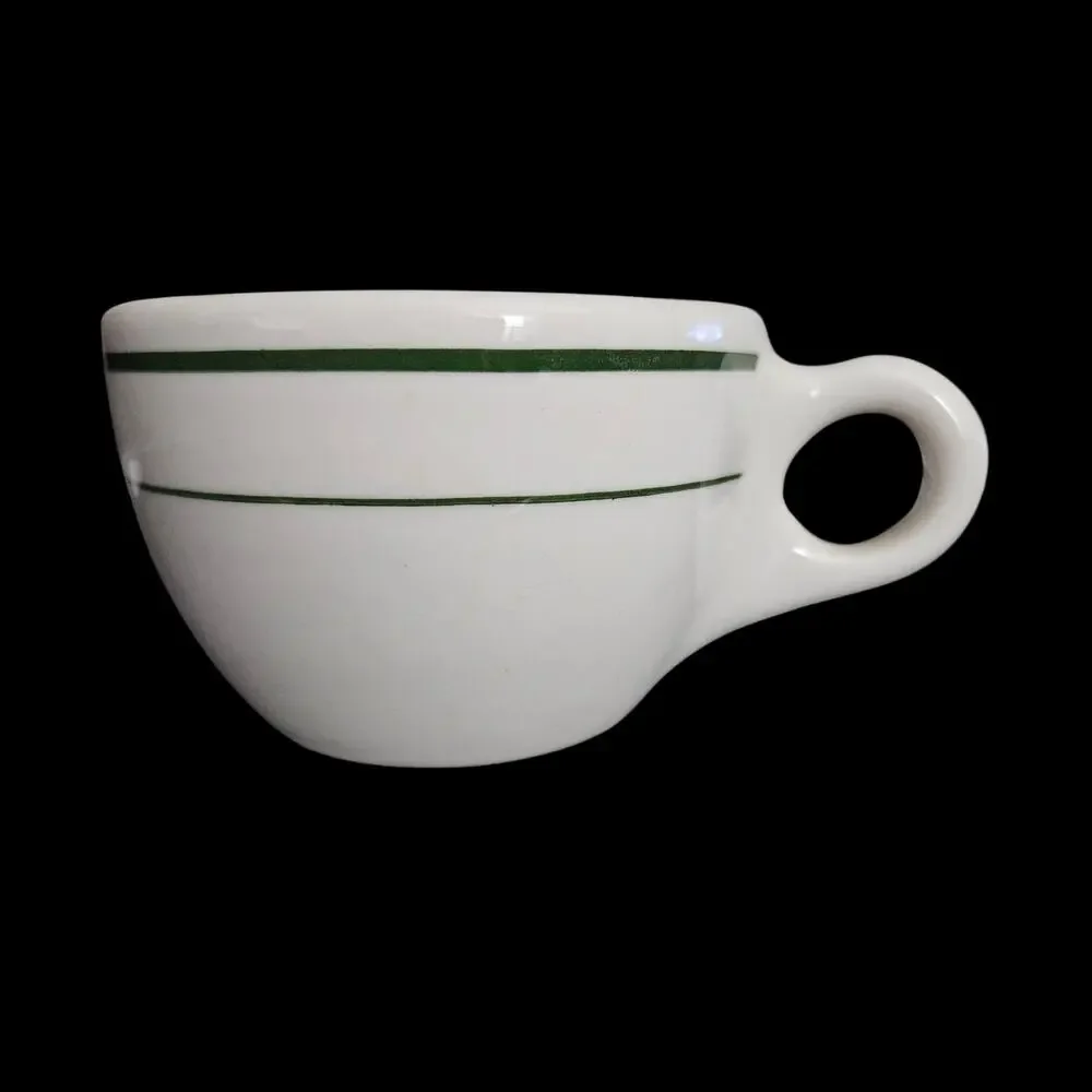 Buffalo China Green Stripe Restaurant Ware Coffee Cups Set of 4 White 3.25